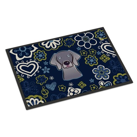 Carolines Treasures 24 x 36 in. Blue Flowers Weimaraner Indoor or Outdoor Mat BB5082JMAT
